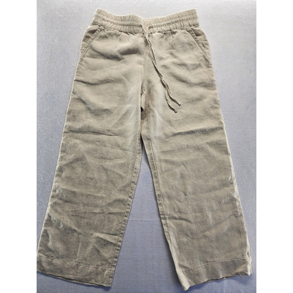 Tommy Bahama Womens Small Beige Linen Wide Leg Drawstring Elastic Waist Pants - Picture 10 of 10
